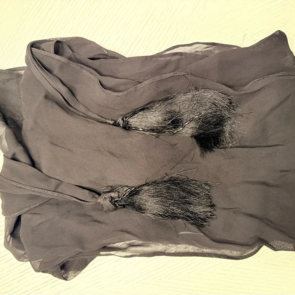 Nordstrom Black Sheer Wrap/Scarf with tassels - Picture 3 of 3